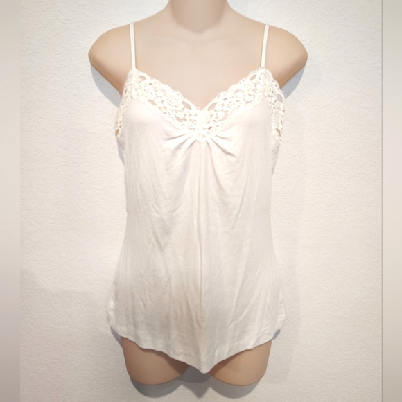 Worthington Stretch Cream Ribbed Lace Camisole - Picture 1 of 4